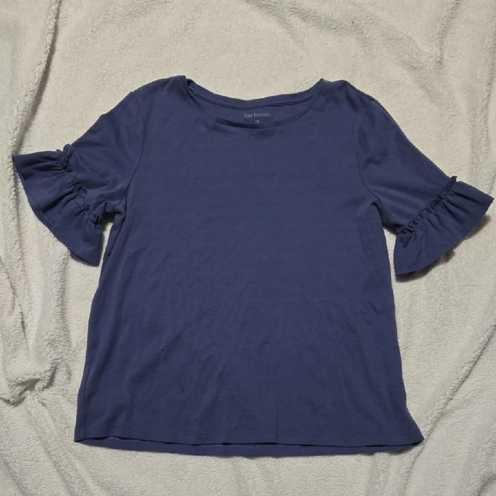 Kim Rogers Blue Ruffle Sleeve Blouse